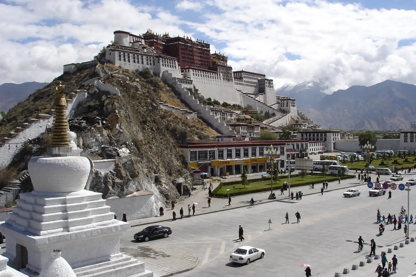 The Potala Palace above the main road into Lhasa in Tibet